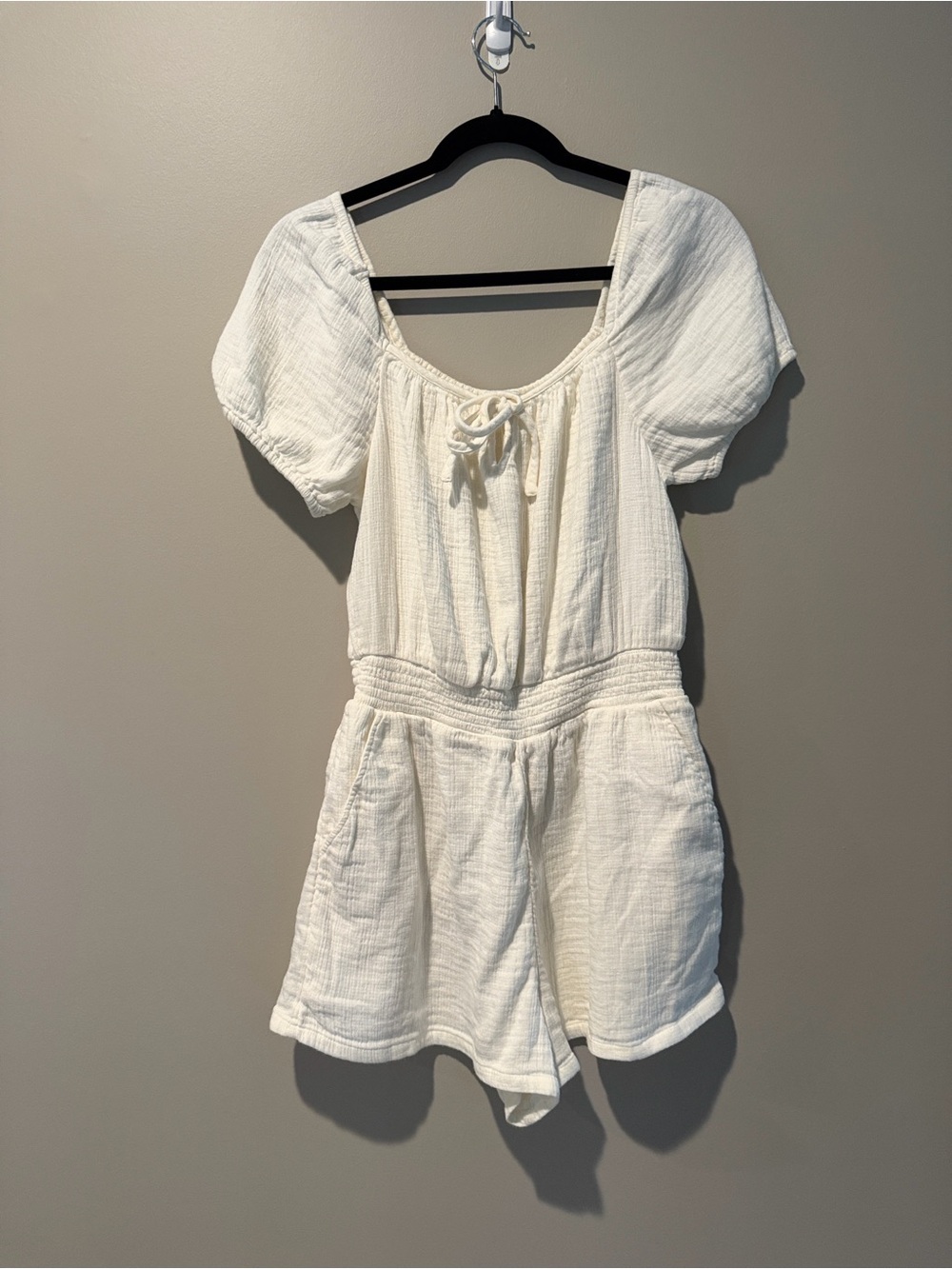 Aerie Off-White Textured Short Sleeve Romper